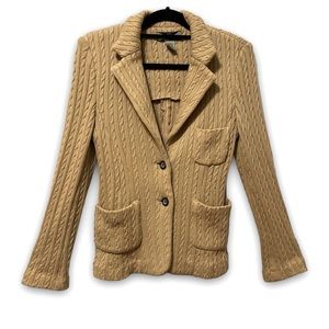 525 America Button Up Blazer Cardigan Vintage Neutral Beige Cable Knit S